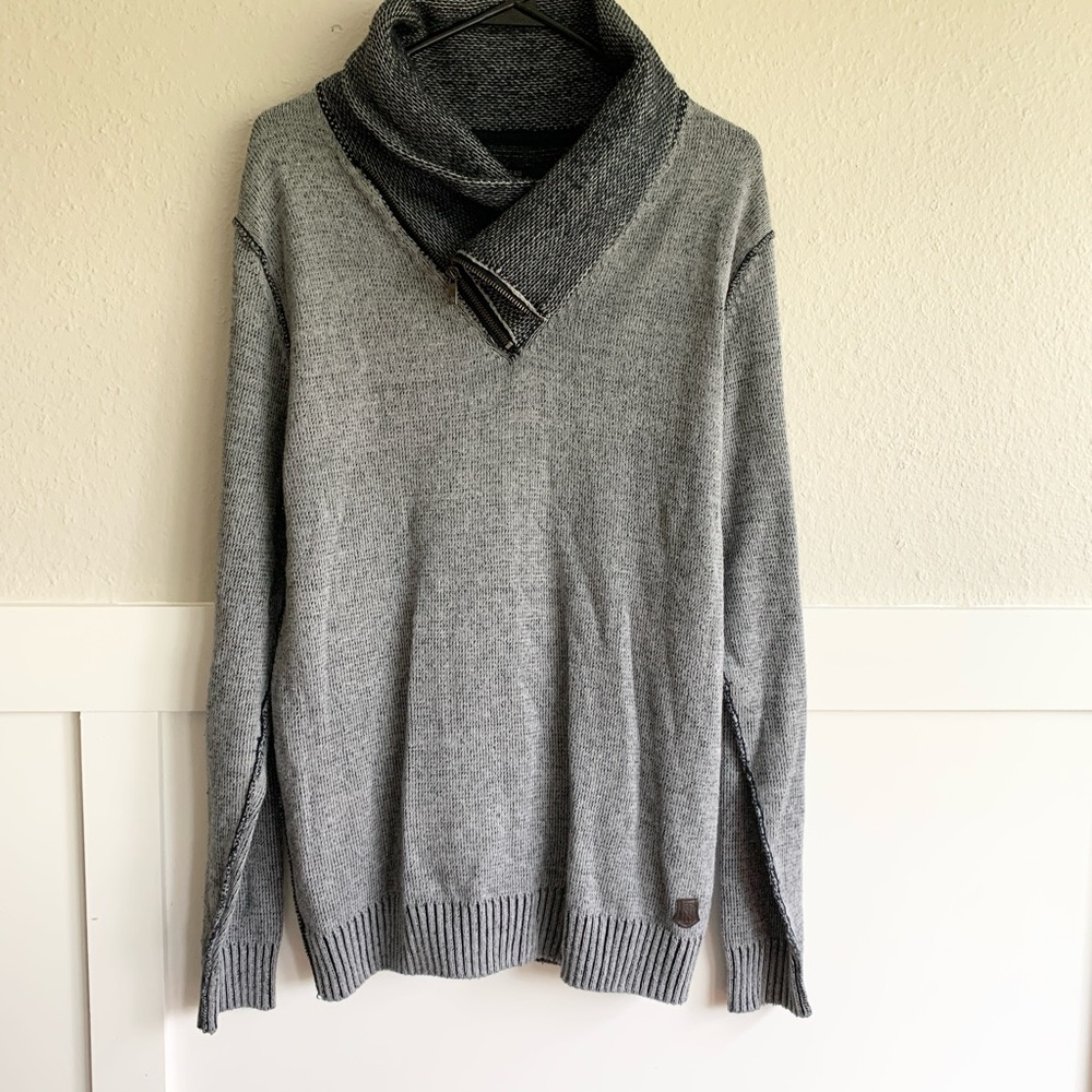 Knit Sweater with asymmetrical zipper | cowl neck zipper sweater